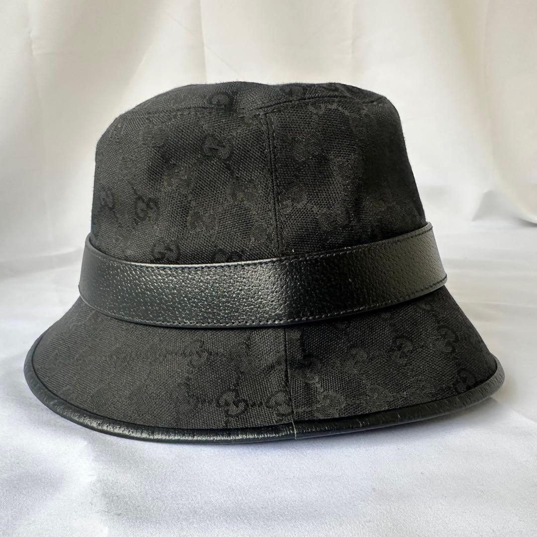 グッチ ハット メンズ ダブルG付き GGキャンバス バケットハット ブラック