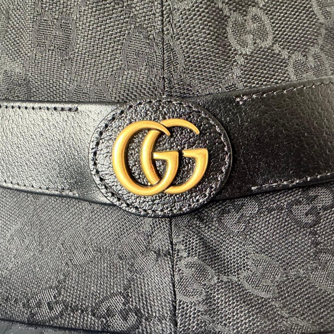 グッチ ハット メンズ ダブルG付き GGキャンバス バケットハット ブラック