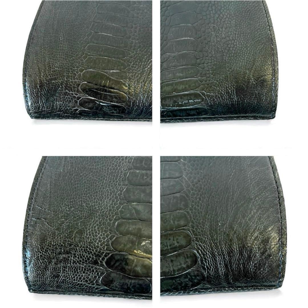 希少カラー オーストリッチ オーストレッグ シャイニング加工 ハンドバッグ 深緑