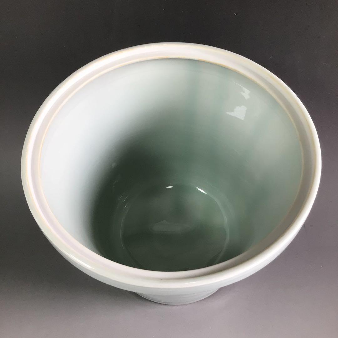 Ｒ６８３　水指　『石崎光四郎造』『青白磁』『末広水指』　共箱　茶道具