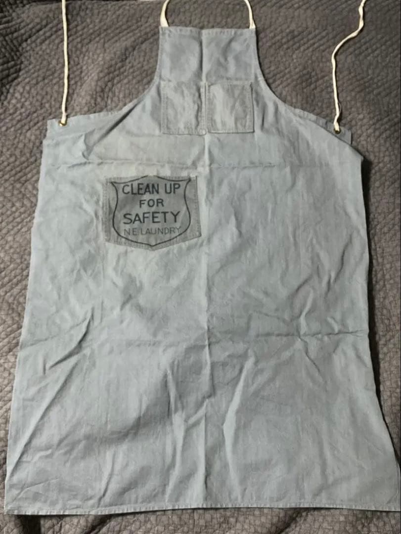 ビンテージ　グレーヘリンボーン生地エプロンCLEAN UP FOR SAFETY