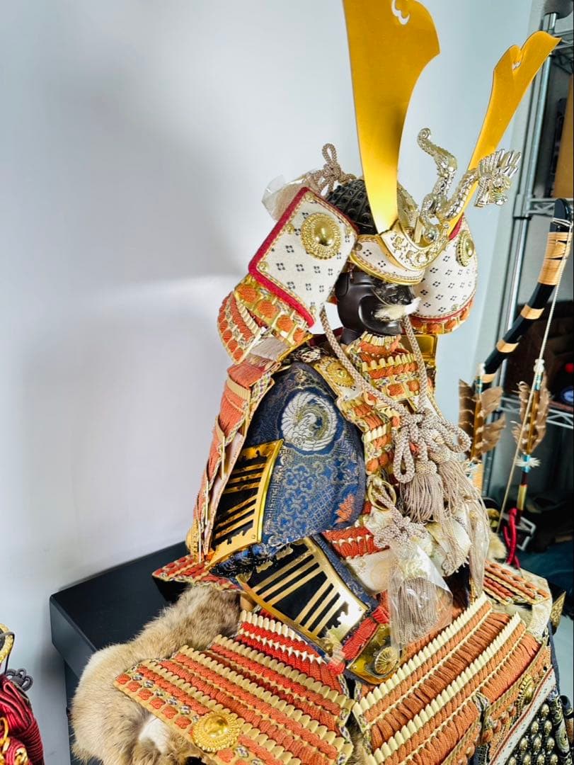 【美品】鎧兜　アンティーク　五月人形　端午の節句　甲冑　武士　源氏鎧　龍玉作