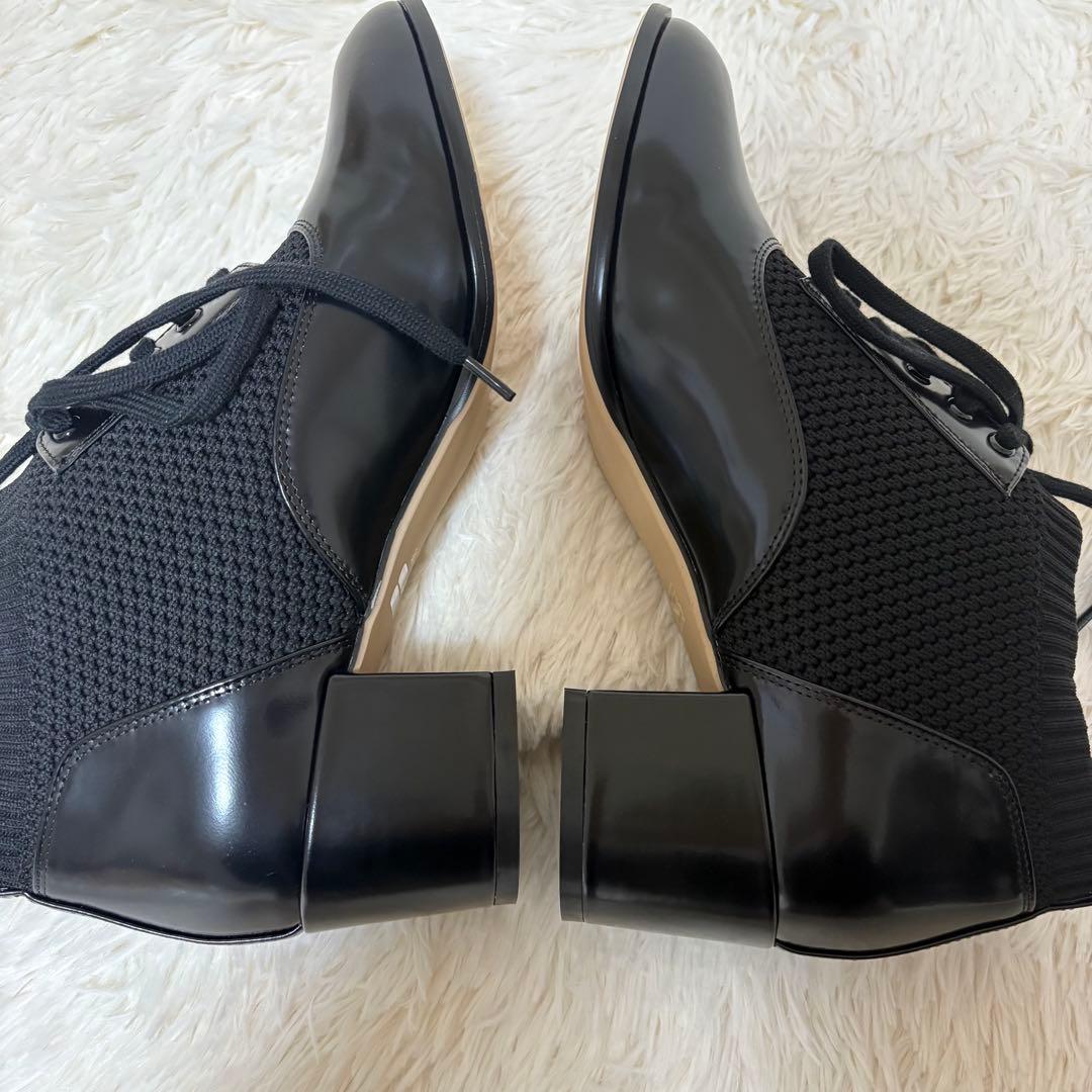 未使用に近い JILLSTUART レースアップニットシューズ レザー 黒 24