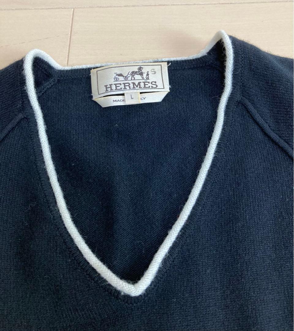 ☆ 美品☆ エルメス　カシミアコットンVネック　ニットセーター　L