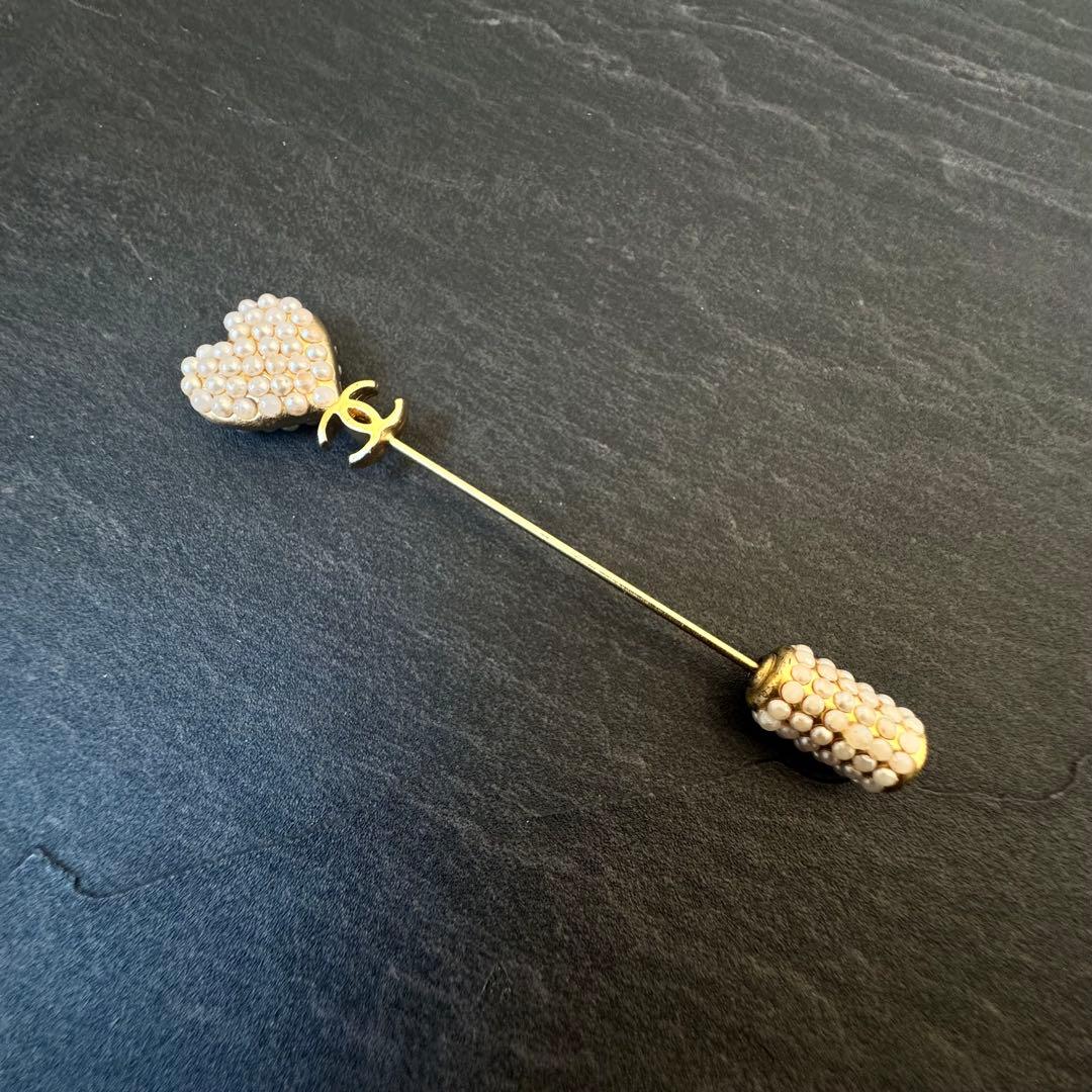 CHANEL シャネル 02P ハート パール ゴールド ピンブローチ