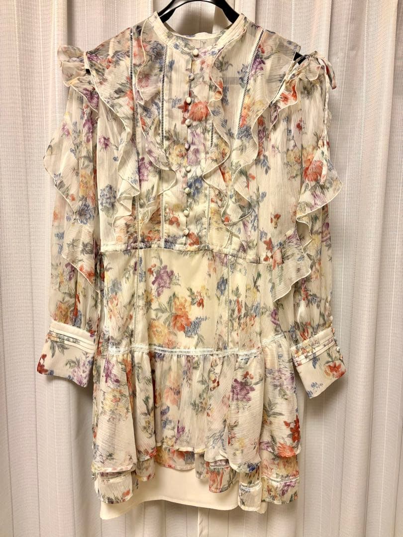 【美品】snidel プリントフリルシフォンミニワンピース Mix サイズ0