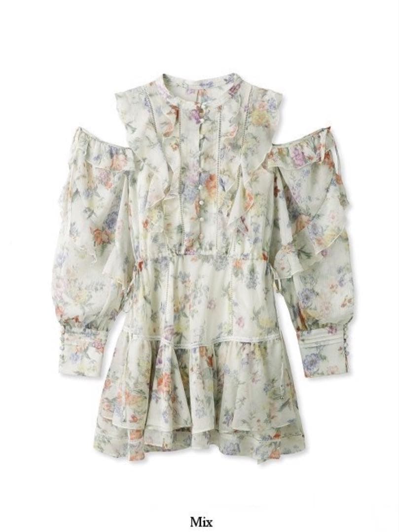 【美品】snidel プリントフリルシフォンミニワンピース Mix サイズ0