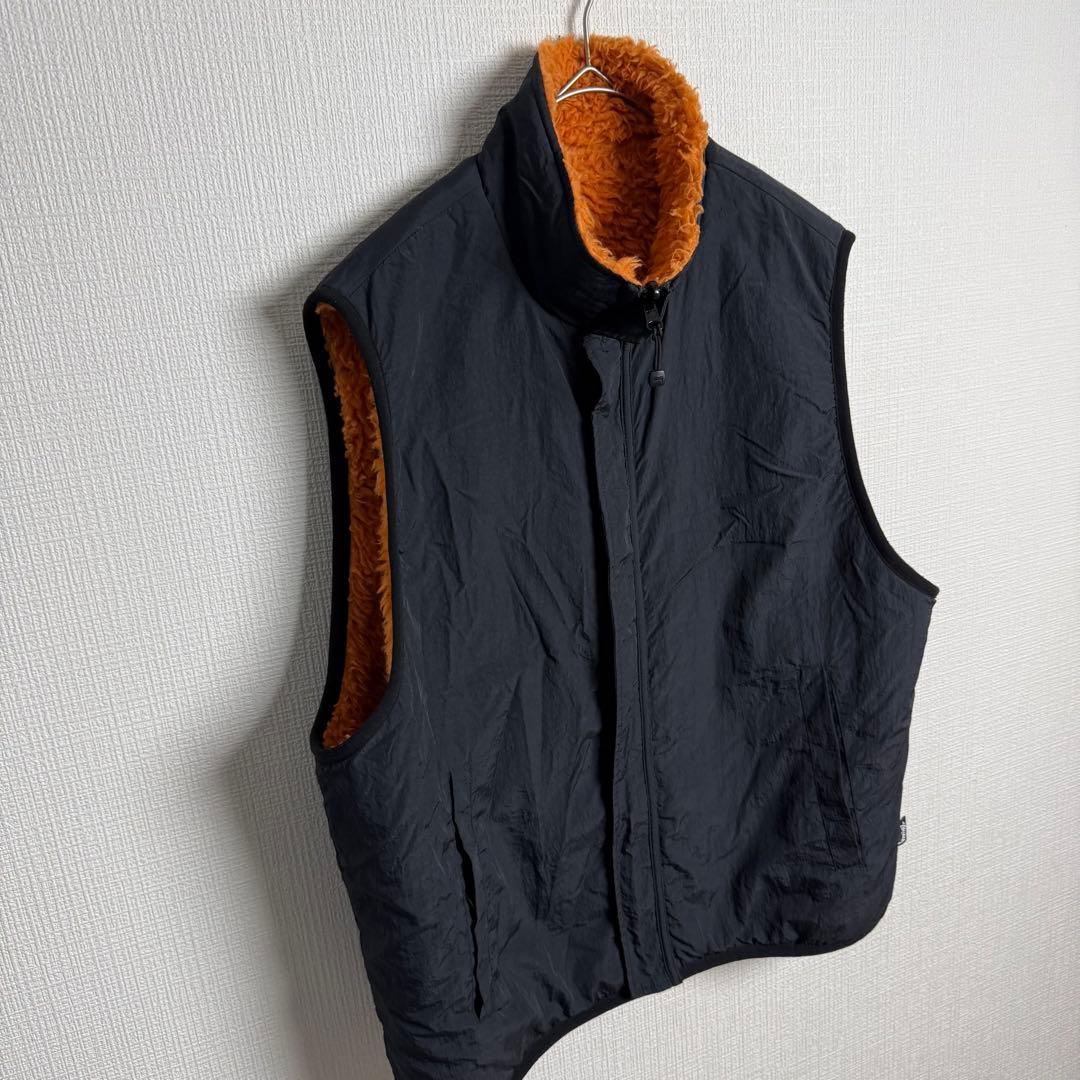 522 STUSSY リバーシブルボアベスト 橙×黒 フリース ストリート 映え