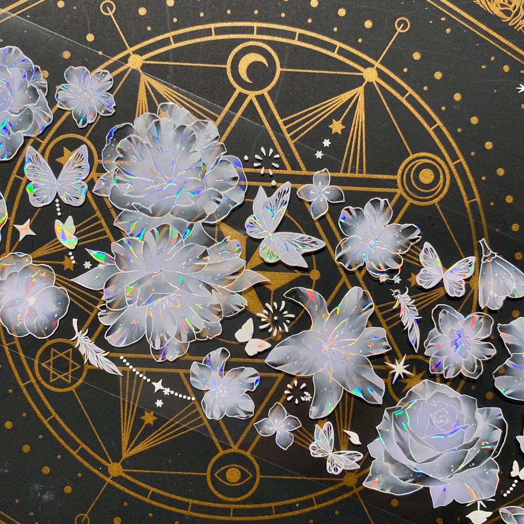 【9167】海外　マステ　中古巻　貝殻光マスキングテープ　お花系　半透明　紫