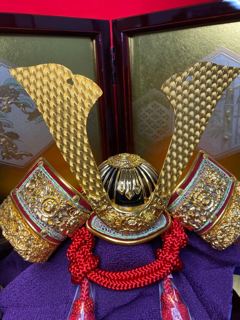 東京久月　五月人形　家紋付き兜飾り収納セット