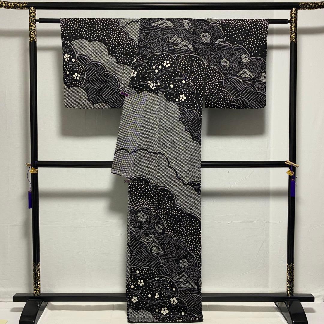 D167 訪問着　藤娘きぬたや　総絞り　花模様　正絹　着物袷　極美品