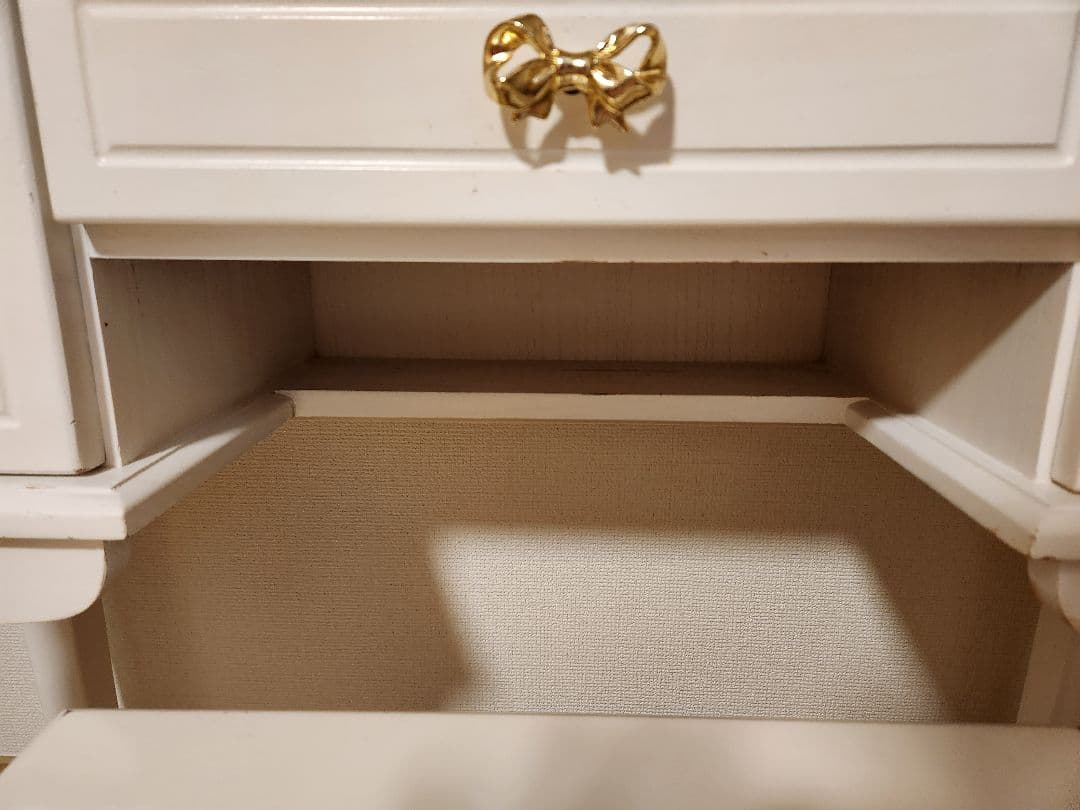 【美品】ネコ脚 ドレッサー 天然木セット 可愛い ホワイト家具 化粧台 スツール