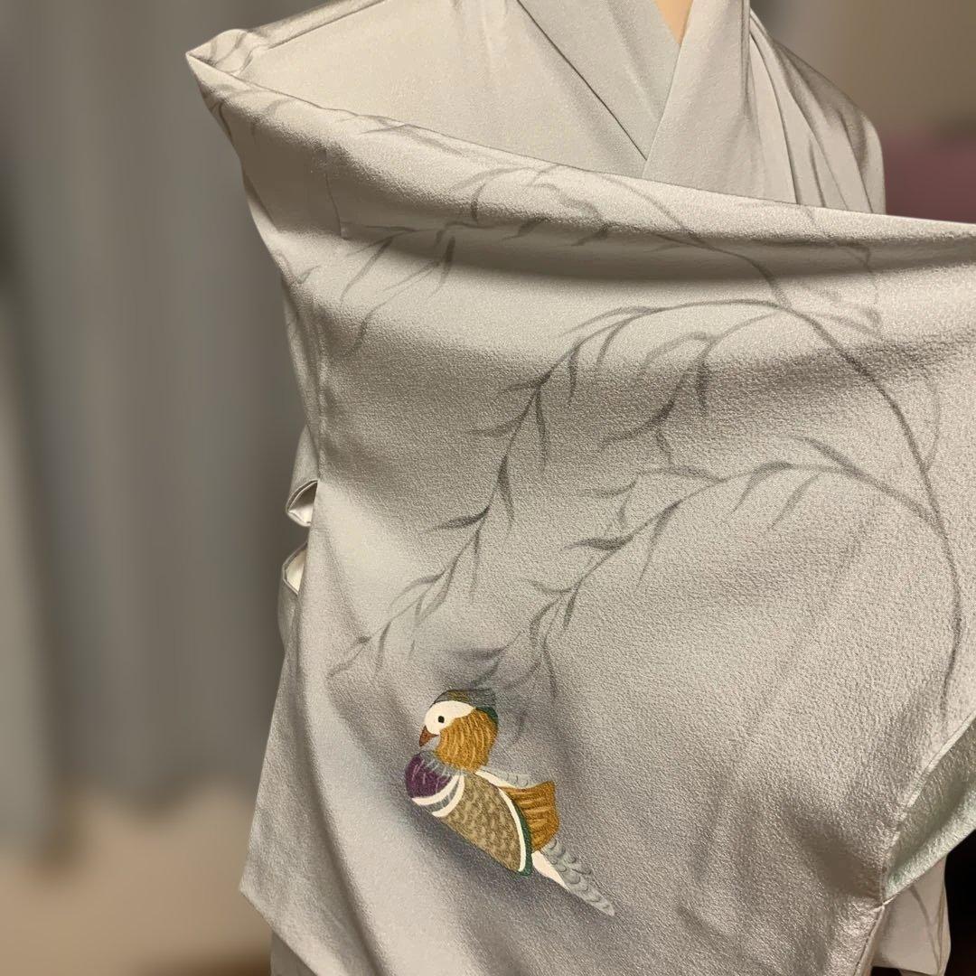 ch様極美品★奄美大島紬★泥染訪問着 ☆鴛鴦グレー入学式セレモニー