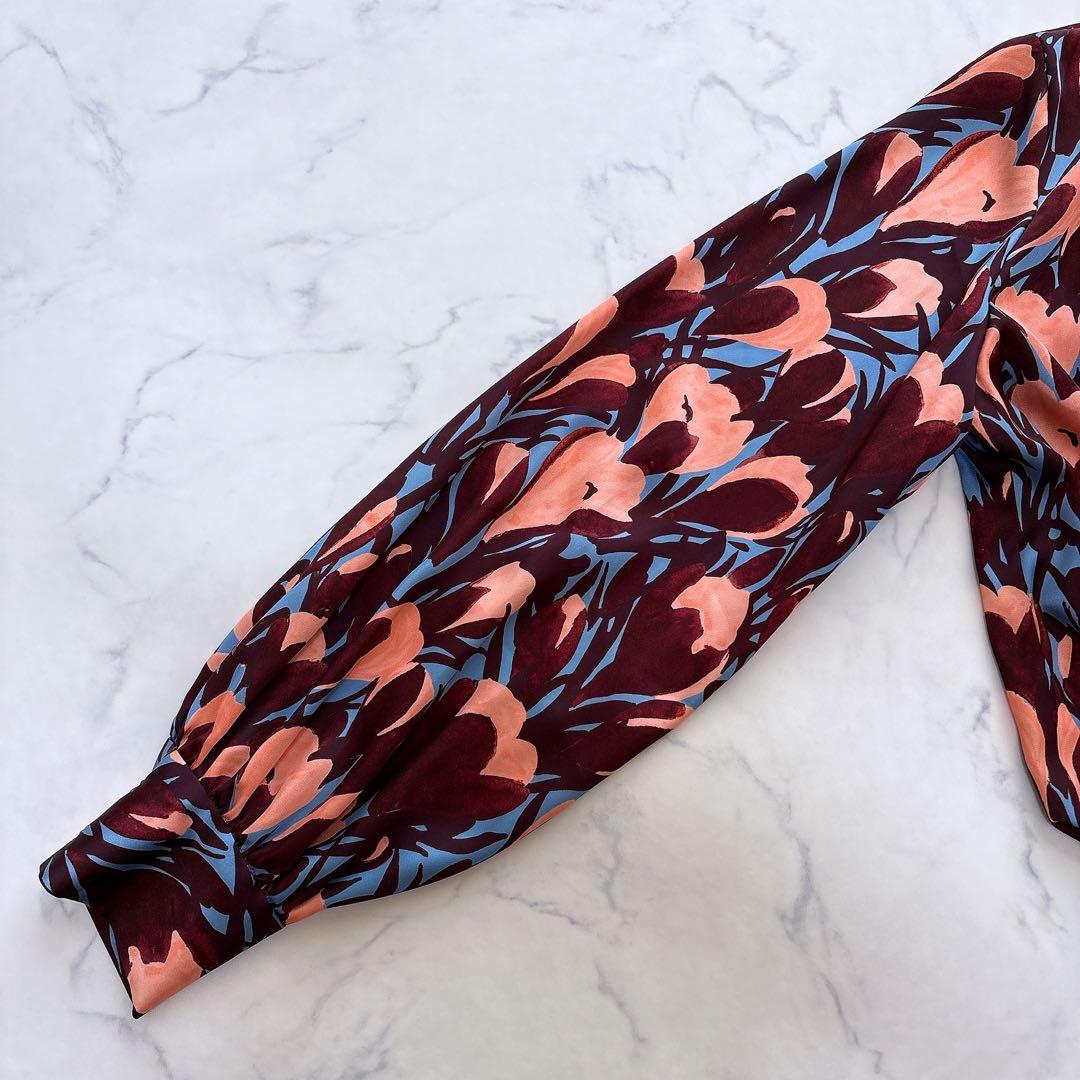 25AW ANAYI アナイ ペイントフラワープリントスリットネック ブラウス