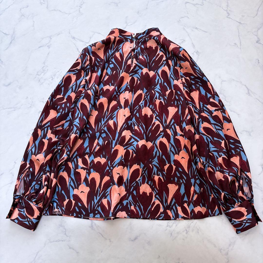 25AW ANAYI アナイ ペイントフラワープリントスリットネック ブラウス