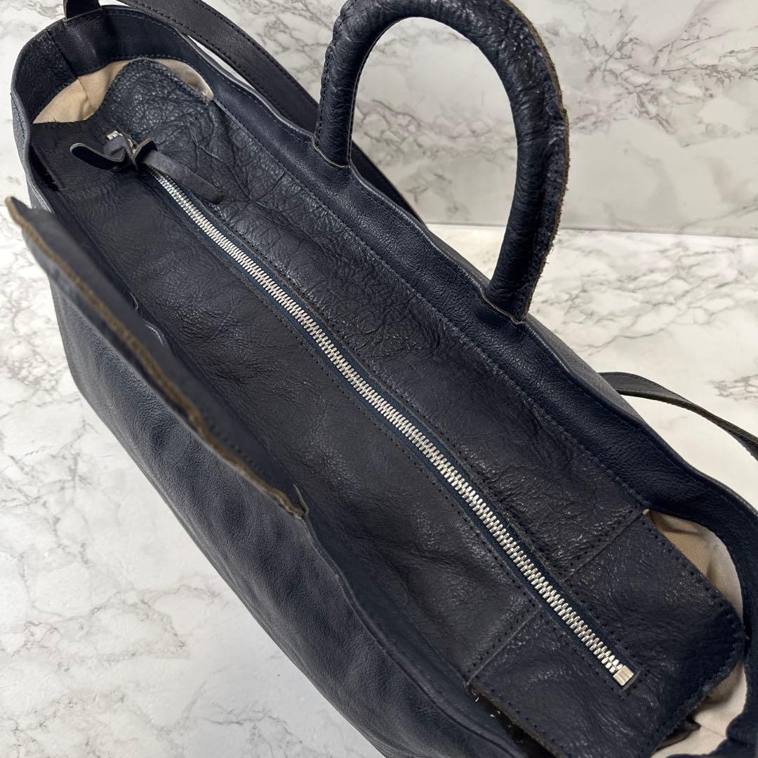 numeri ヌメリ 田村晃輔 本革 レザー 舟形 ショルダー ハンドバッグ 紺