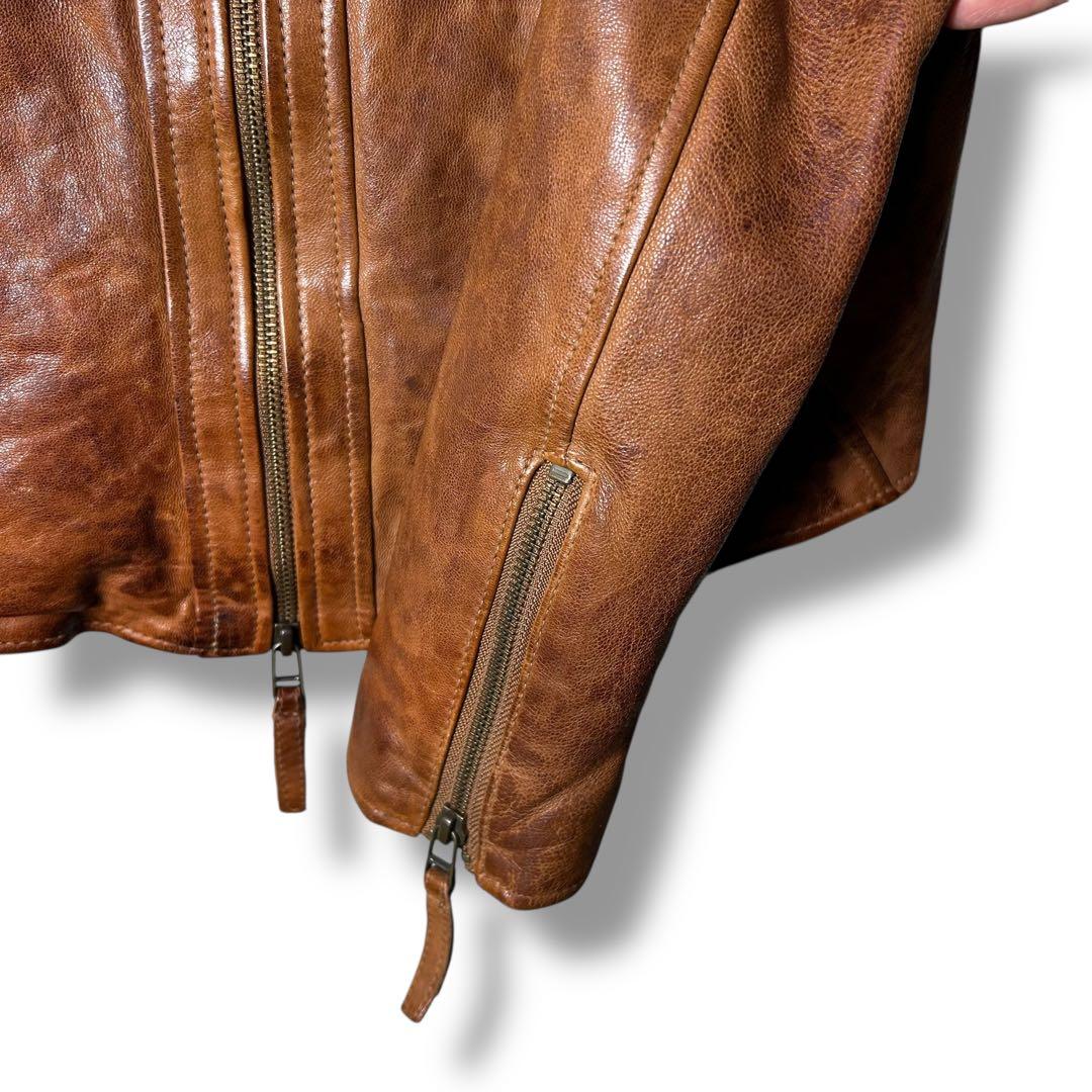 Goa 襟ファー　フード付きラムレザーシングルライダースジャケット　Y2K