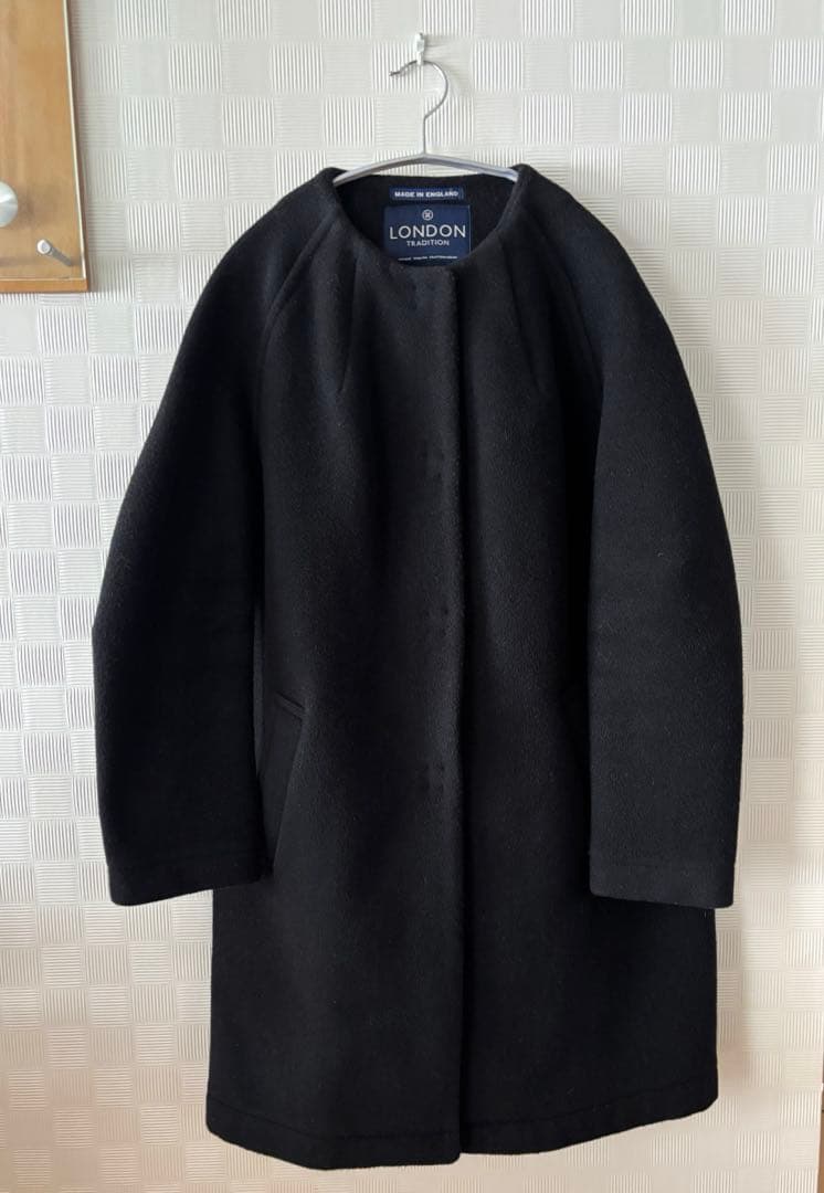 ロンドントラディション　ノーカラーウールコート　黒✖️チェック　再お値下げ