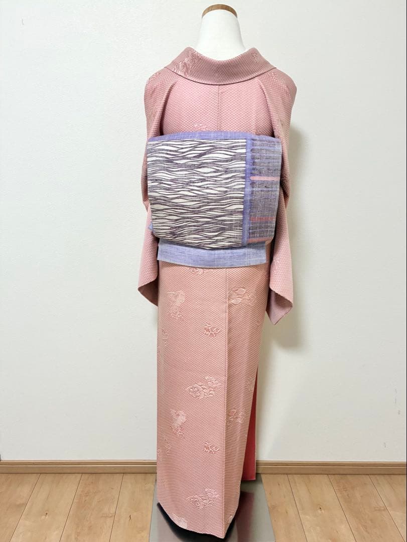 袷　御召し　鹿子地紋飛び柄　裄67cm 正絹