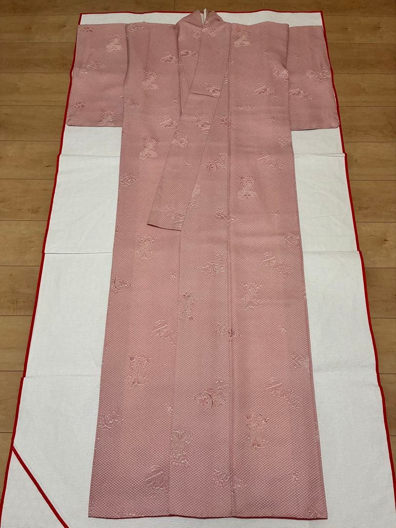 袷　御召し　鹿子地紋飛び柄　裄67cm 正絹