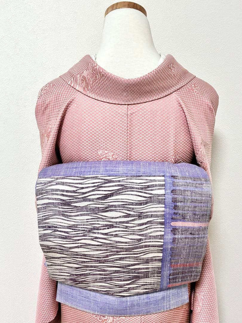 袷　御召し　鹿子地紋飛び柄　裄67cm 正絹