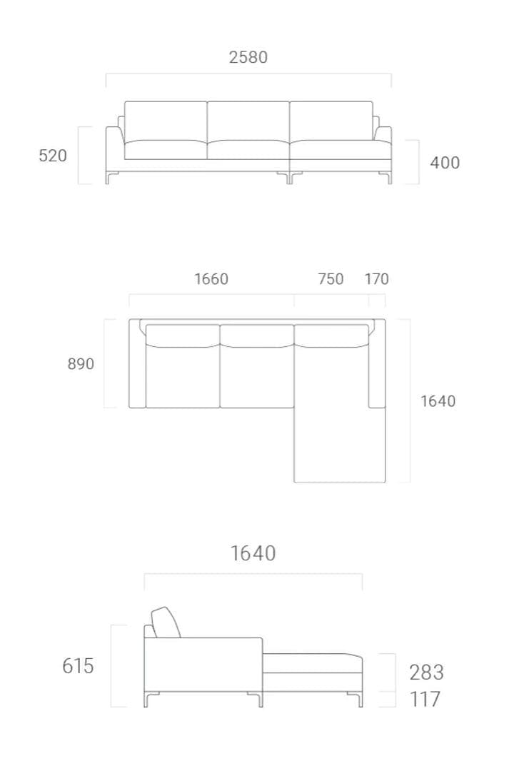 ARMONIA Salno 3人掛けカウチソファ　※直接引き取り可能な方限定