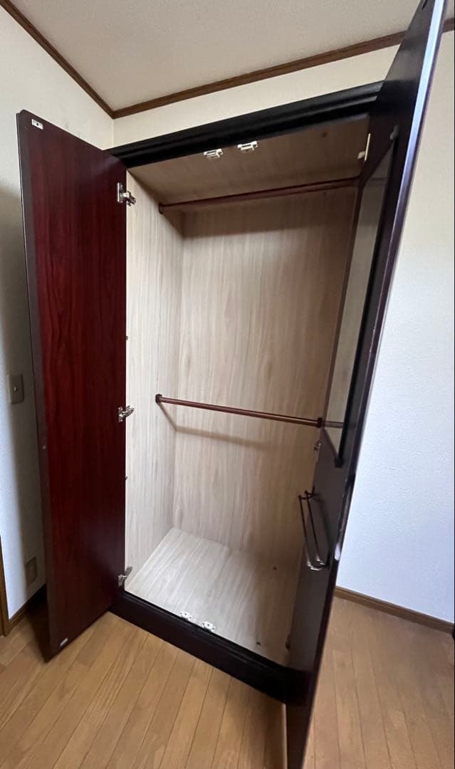 アンティーク 洋服タンス 収納 ダークブラウン 3扉 引き出し ミラー付き