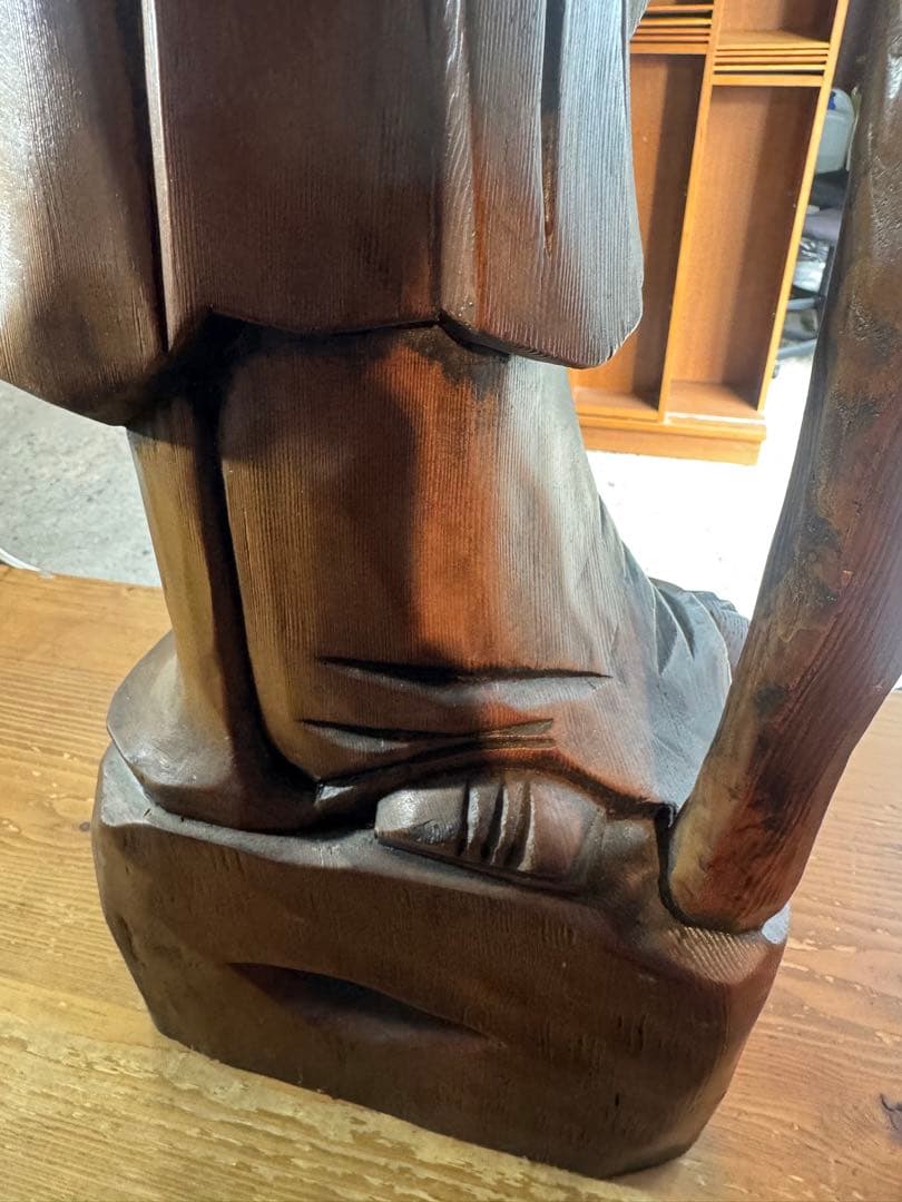 特大 木彫 寿老人 七福神 無垢材 一刀彫 置物 90cm