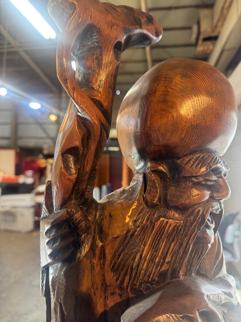 特大 木彫 寿老人 七福神 無垢材 一刀彫 置物 90cm
