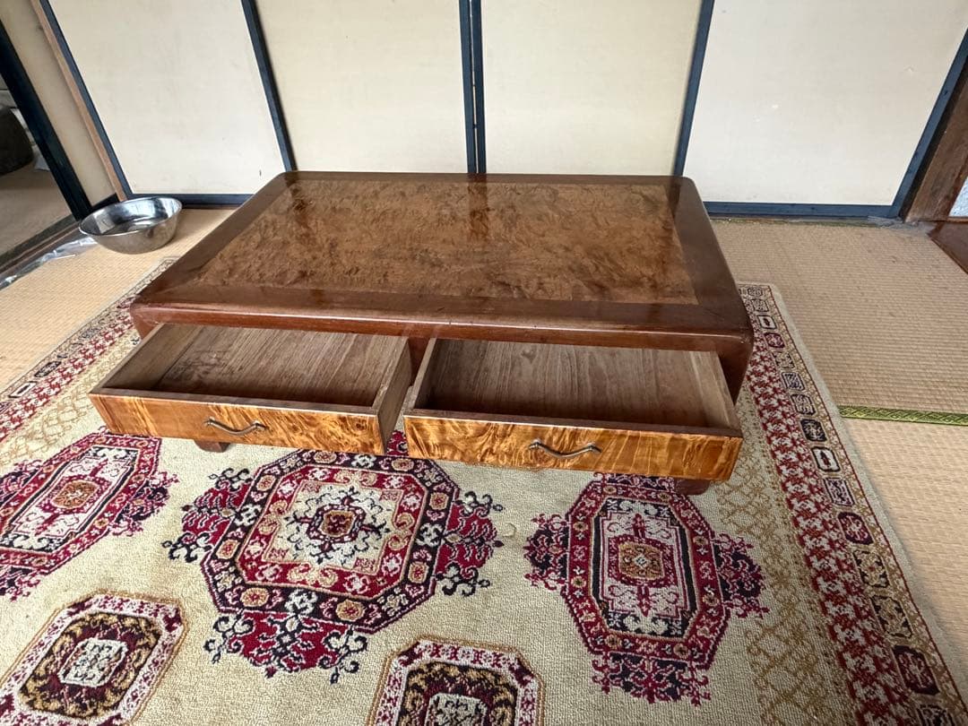 師走ギフト　銘木　座卓 引き出し2つ付き　杢目キラキラ　匠の手工藝