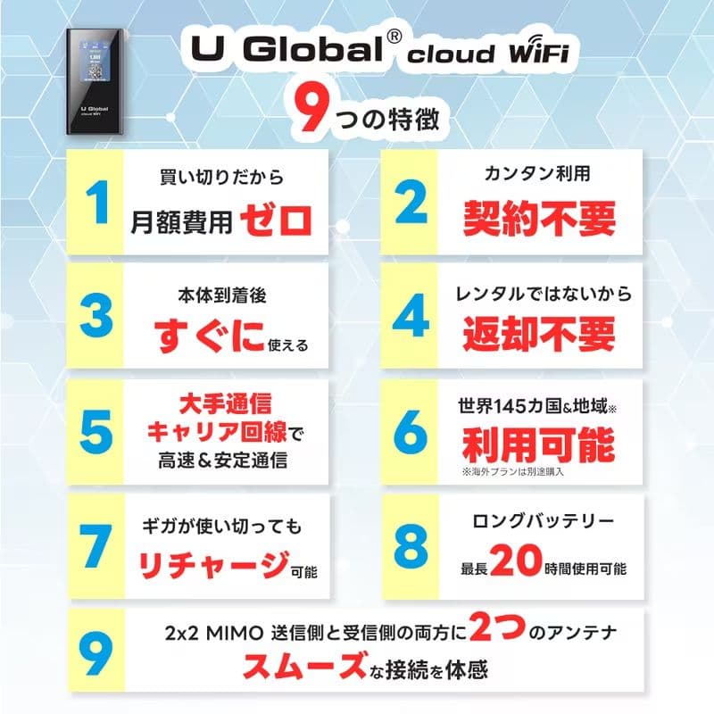 「 50GB付き」U Global Cloud WiFi モバイルルーター