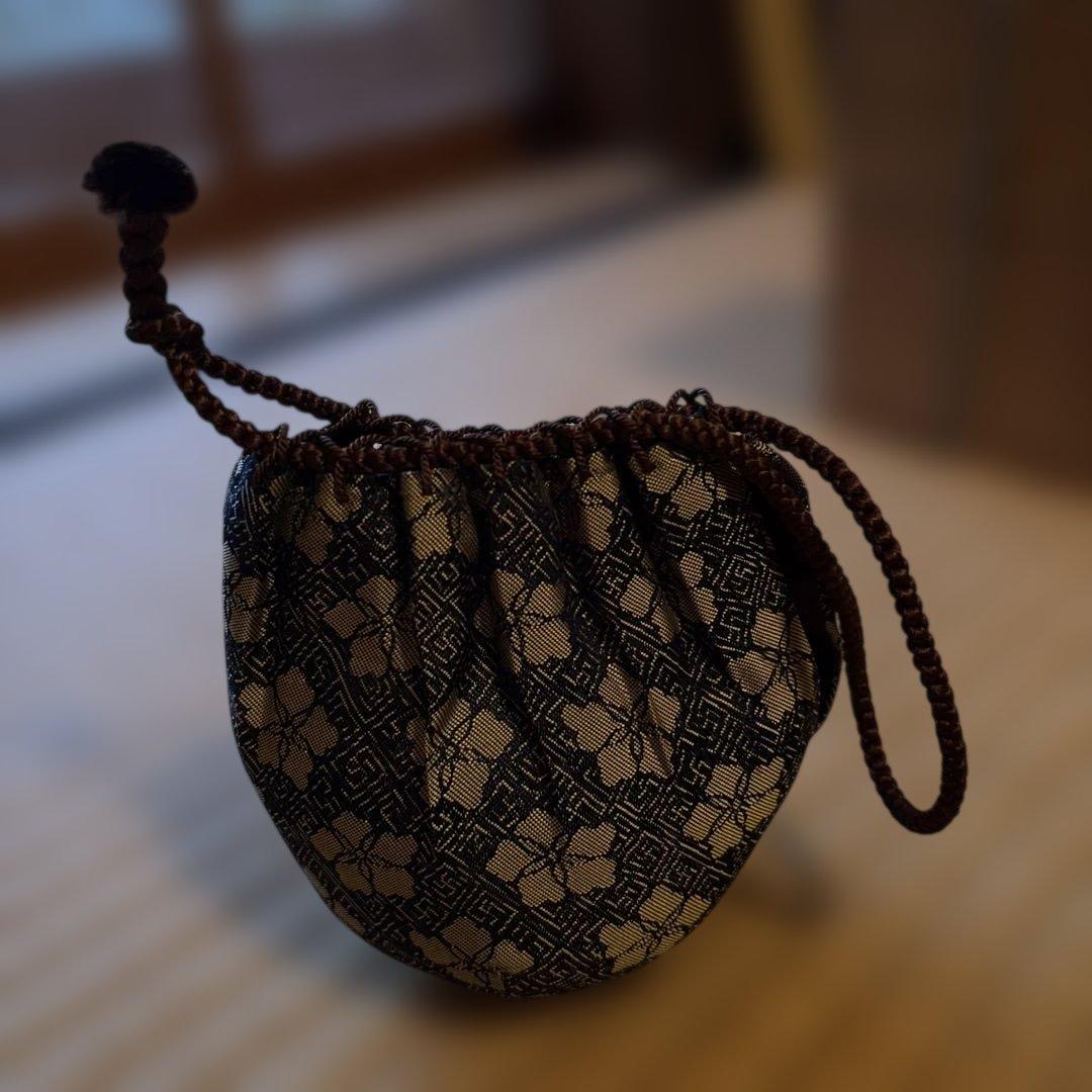 値下げ！茶道具　－　茶入　大名物 唐物 利休丸壺写茶入 仕覆　藤種緞子