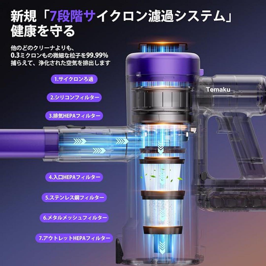 【新品】コードレス掃除機 80KPa超強力吸引／最大65分連続稼働／自立式／AI