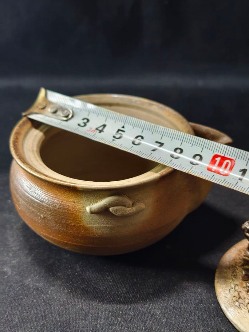 茶道具 備前焼窯変宝瓶急須 盤竜蓋 在銘 桐箱 作家物 未使用美品 火襷 蔵出し