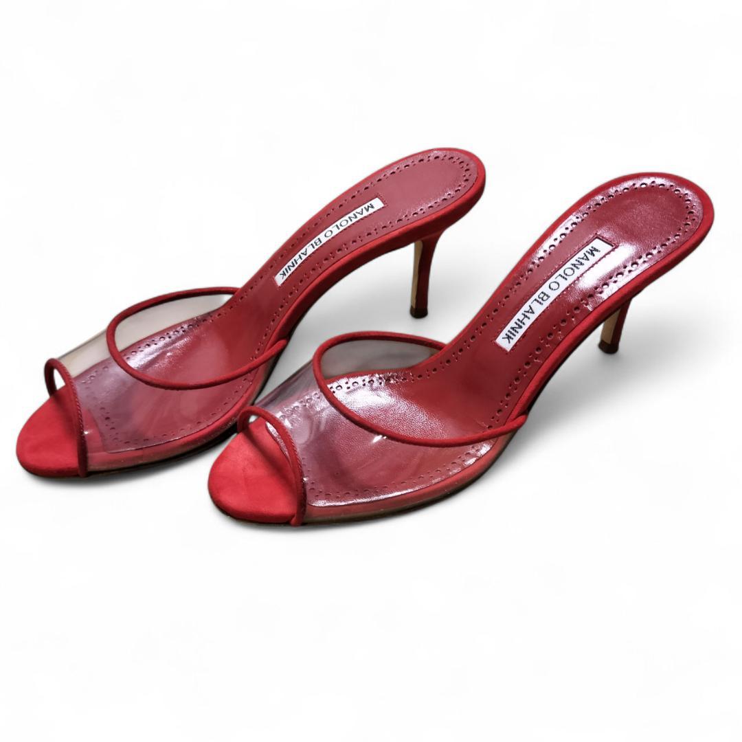 【美品・箱付き】マノロブラニク サンダル ミュール レッド 赤 22.5cm相当