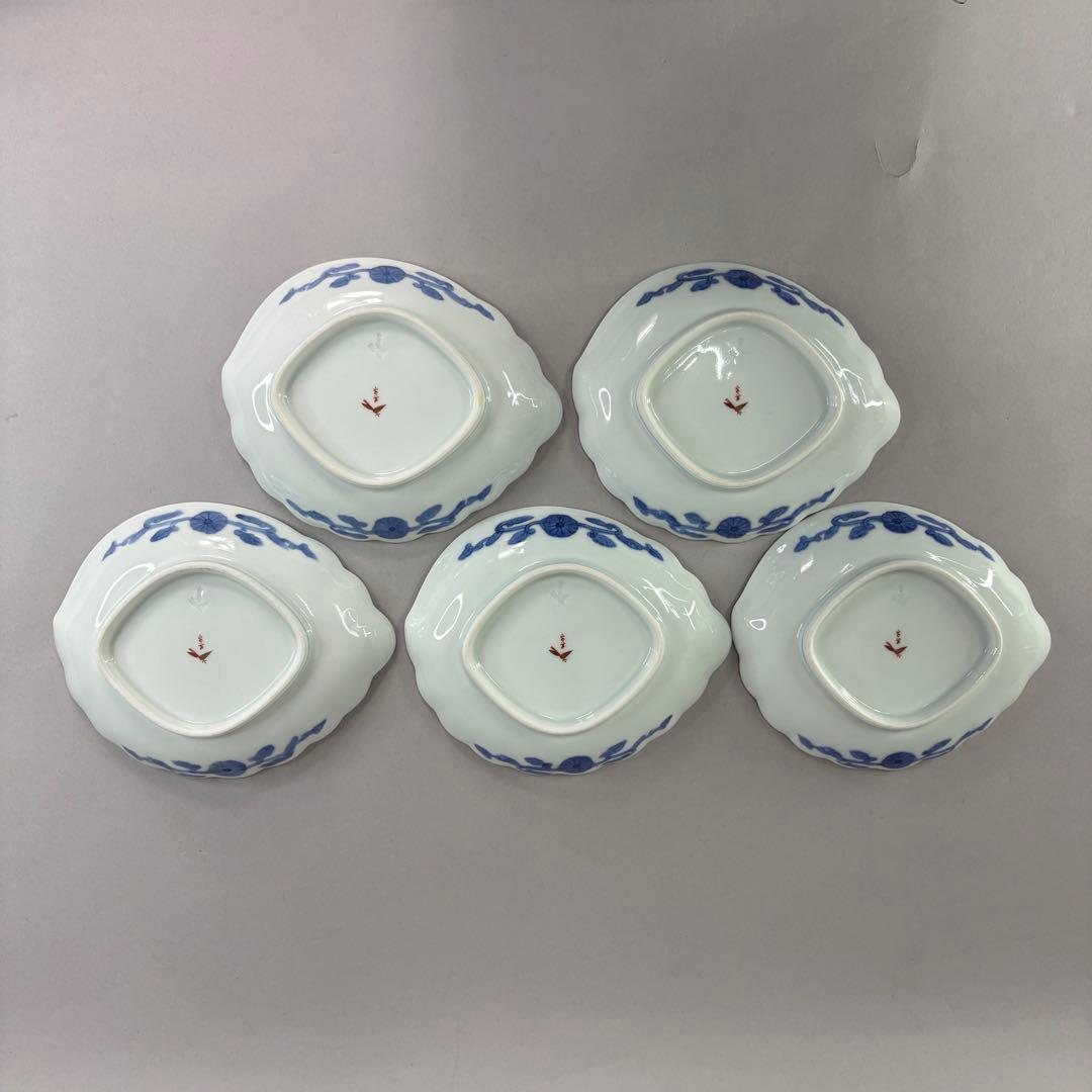 美品 有田焼 賞美堂 其泉 金彩色絵菊花唐草 鮑型 小皿 取皿 5客セット