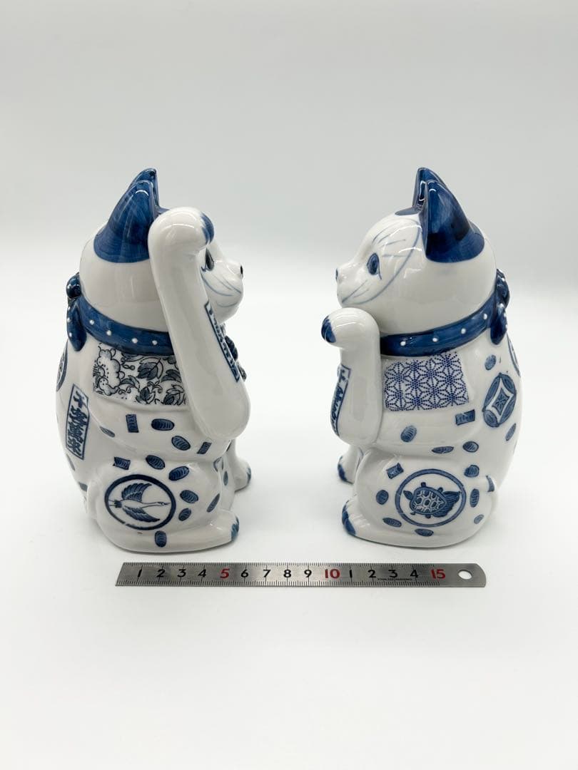 【新品/ペア】瀬戸焼 古色大正三河招き猫 17.5cm