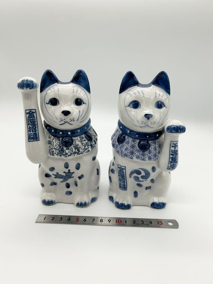 【新品/ペア】瀬戸焼 古色大正三河招き猫 17.5cm