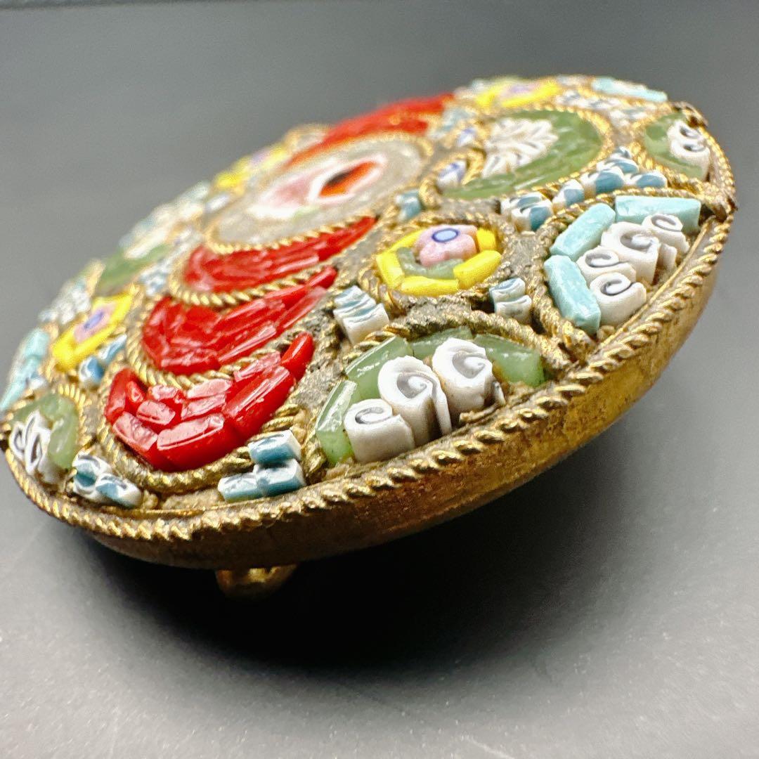 【vintage】イタリア製　マイクロモザイク　ブローチ　フラワー　微細デザイン