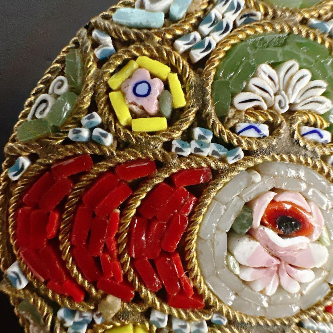 【vintage】イタリア製　マイクロモザイク　ブローチ　フラワー　微細デザイン