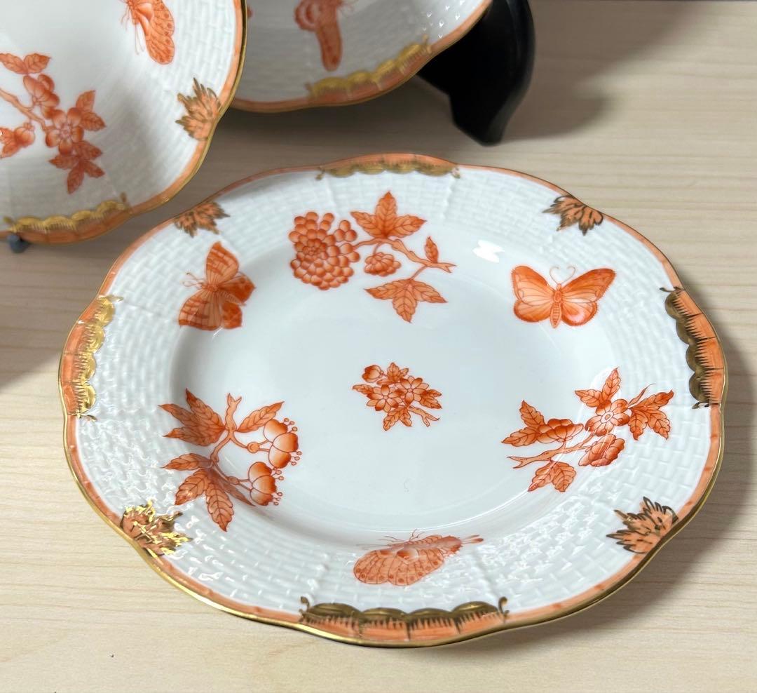 ヘレンド　ヴィクトリアオレンジ　プレート シノワズリ　4枚　※未使用保管品