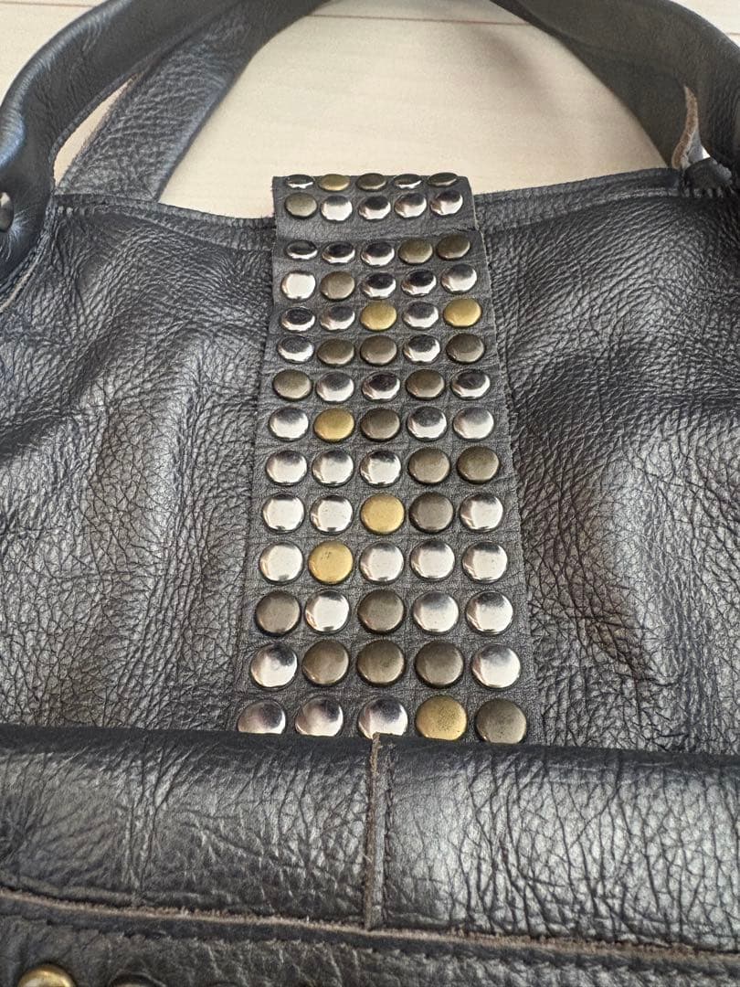 00s レザースタッズバッグ　archive TRES グレー