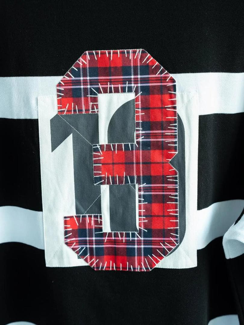 美品Supreme ラガーシャツ M 黒/白 ストライプ