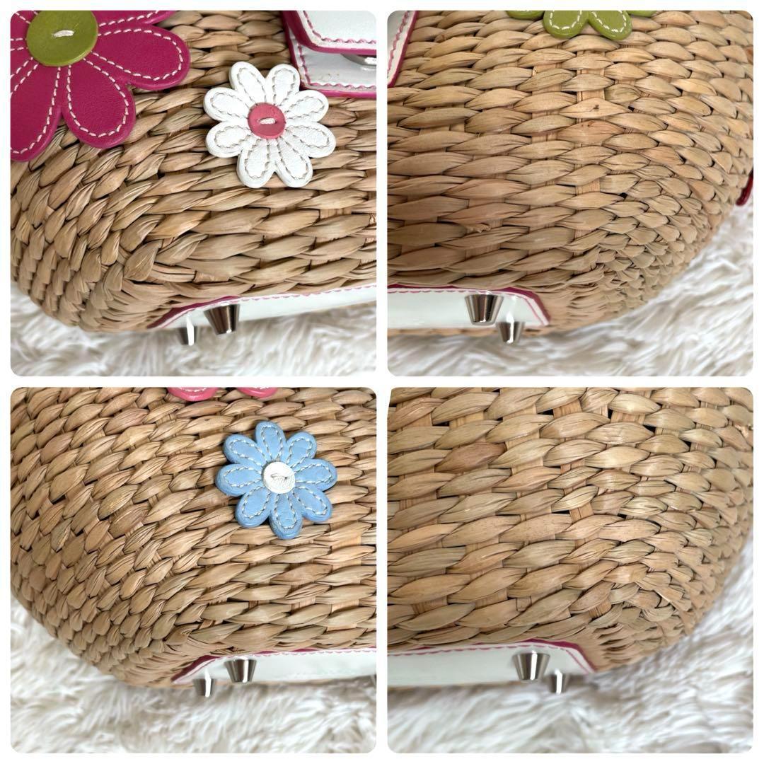 美品✨コーチ　フラワーモチーフ ストローバッグ かごバッグ 花 ソーホー　保存袋
