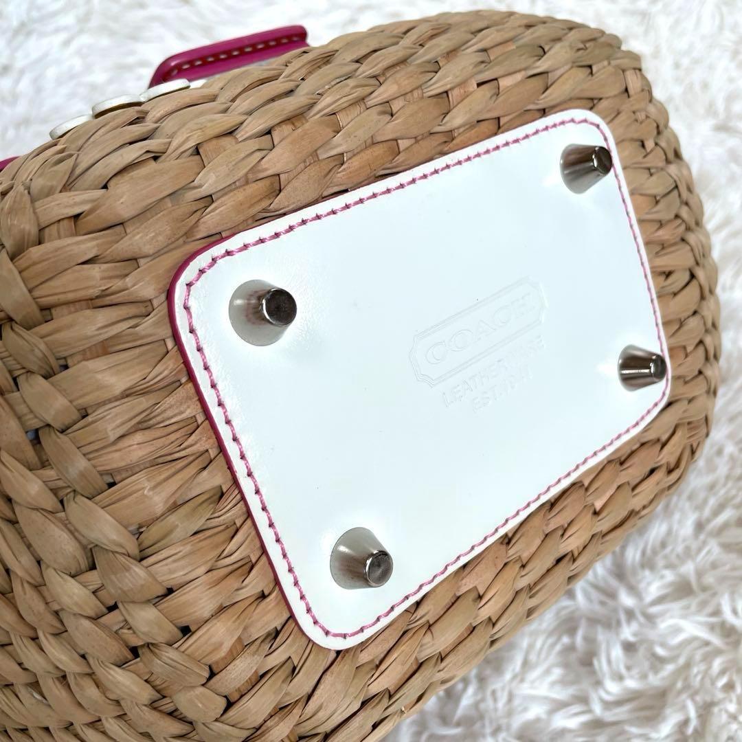 美品✨コーチ　フラワーモチーフ ストローバッグ かごバッグ 花 ソーホー　保存袋