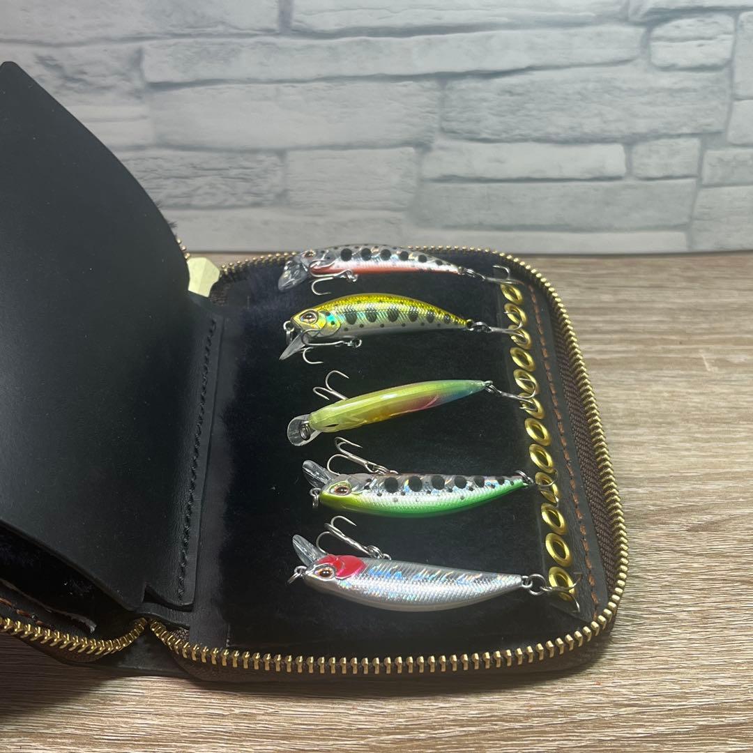 ルアーワレット　本革レザー　手染めアンティークキャメル　ハンドメイド　渓流