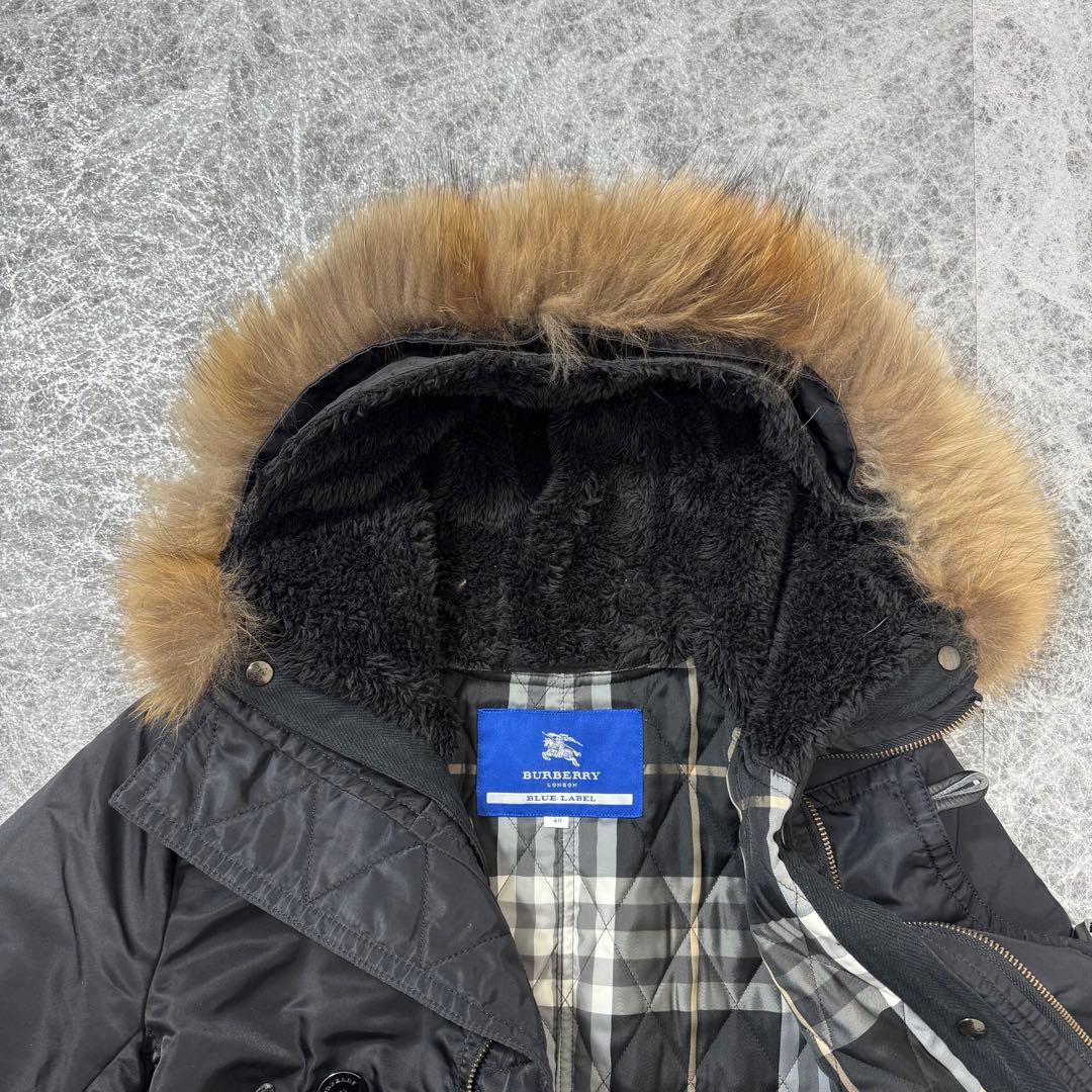 バーバリーブルーレーベル ノバチェックライナー付 ファーモッズコート 40 黒