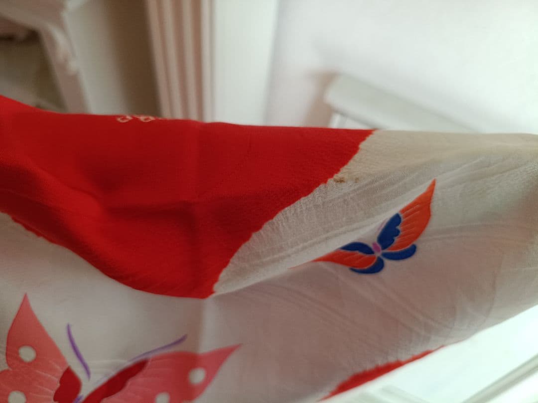 正絹★赤系部分絞り着物と作り帯フルセット