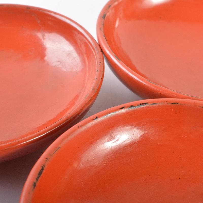 古民具　根来塗　時代根来　朱塗　酒盃　五客　時代合わせ箱　D　R7545