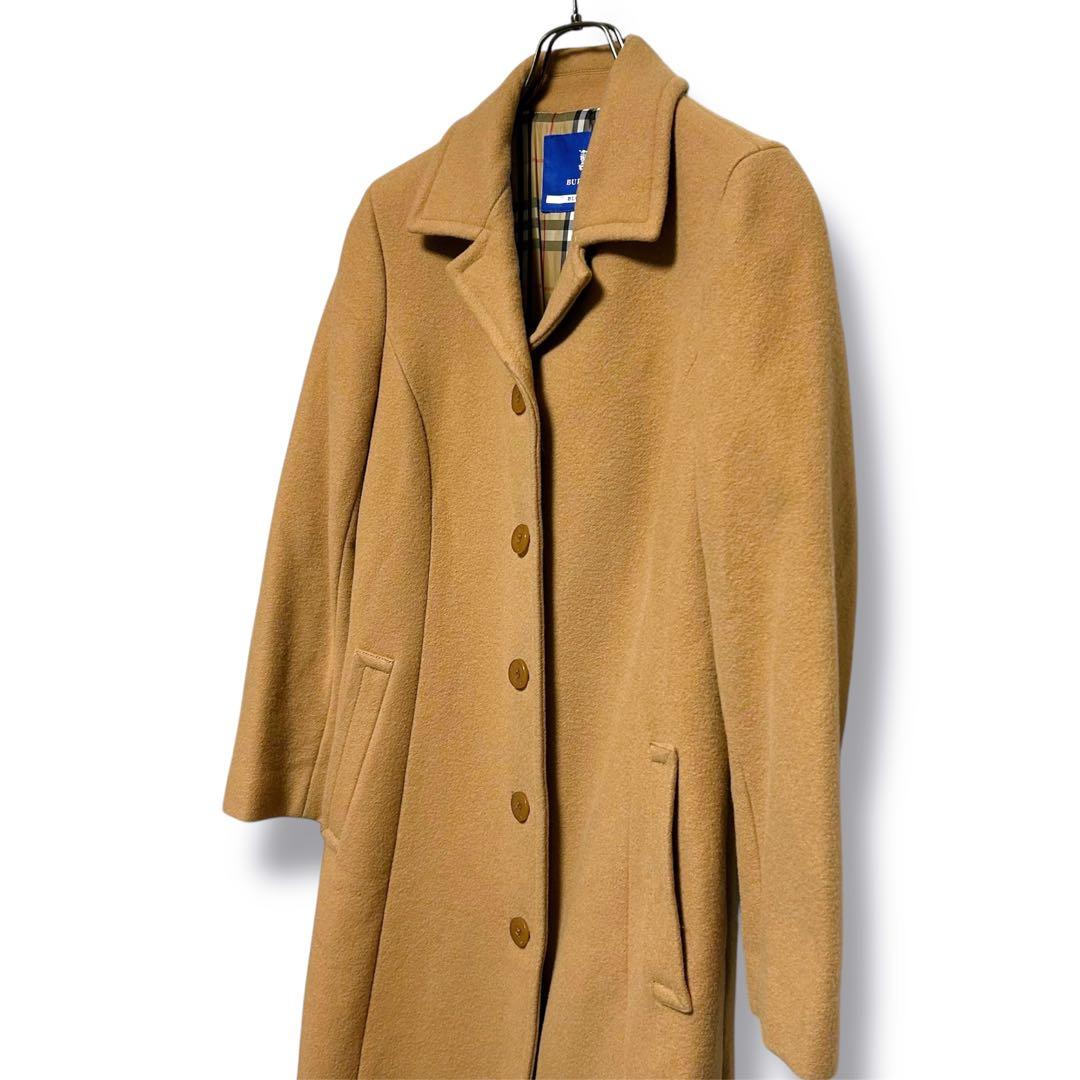 バーバリーブルーレーベル　ロングコート　ウール　キャメル　刻印ボタン　40